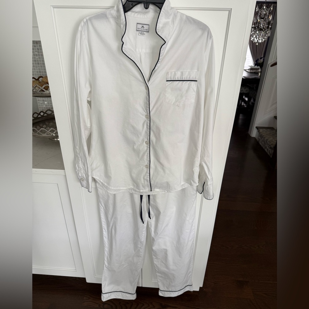 Petite Plume Cotton Pajama Set White-Women’s Long Sleeve Button Front